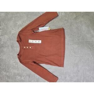 New Cat And Jack 5t Long Sleeve Rust Orange Shirt With Pocket Waffle Knit